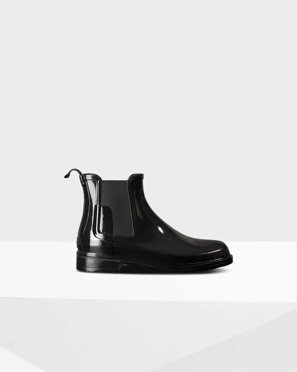 Hunter Refined Slim Fit Gloss Men's Chelsea Boots NZ-35010H Black